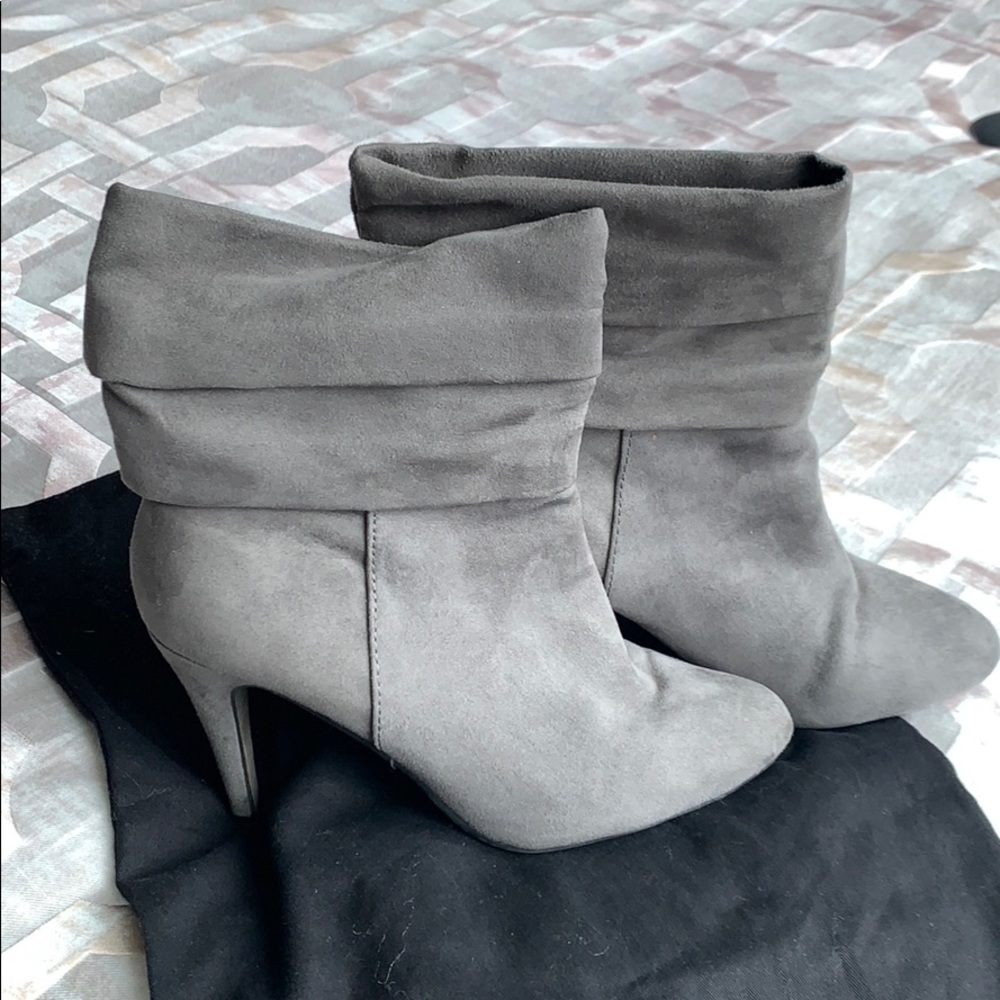 Grey heeled booties